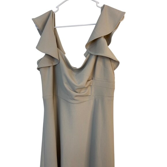 Calvin Klein Beige Flutter Sleeve Dress Size 14 RB10384 Latte Pleat Detail New - Picture 9 of 9
